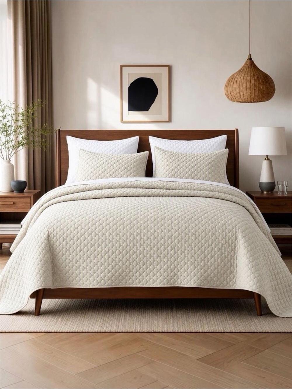 NEW West Elm Cream Ultra Soft Diamond Quilted Queen King Bedding Quilt Sham Set